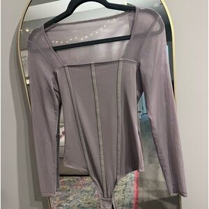 Abercrombie & Fitch Long Sleeve Mesh Corset Body Suit / Grey, Gray / Size Small